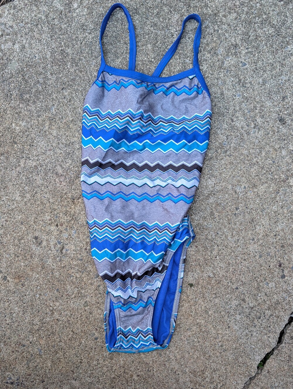 Speedo Blue Chevron-Striped Women's One-Piece Swimsuit Size 10